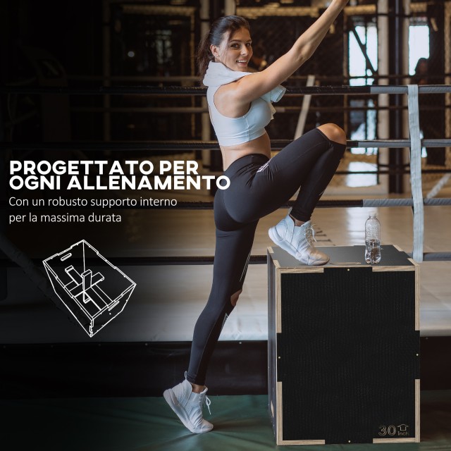 SPORTNOW Plyometric Jump Box σε 3 ύψη σε αντιολισθητικό ξύλο, 76-61-51cm, μαύρο A93-055V02BK