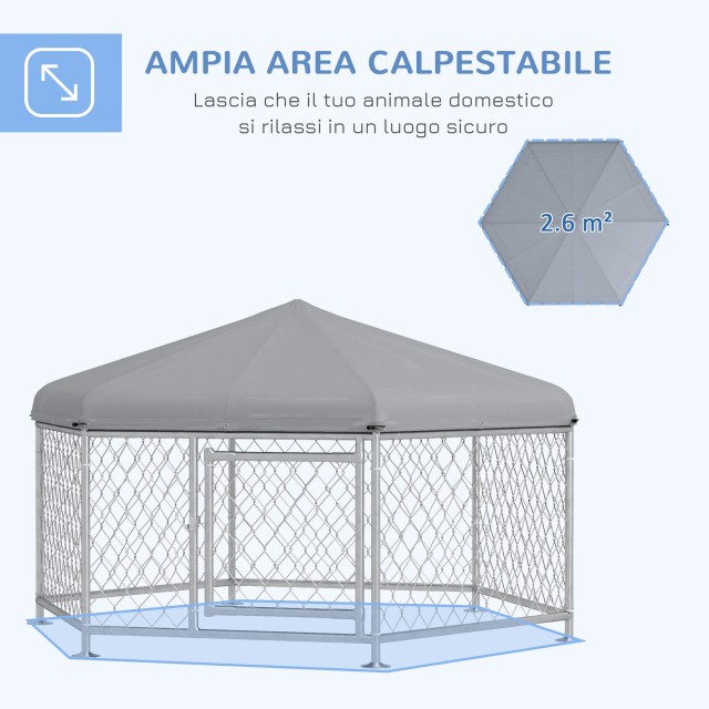 PawHut Kennel για σκύλους μεσαίου μεγέθους με υφασμάτινη οροφή Oxford Proof UV, 2,1x1,85x1,2 m, ασημί και γκρι D02-181V03SR