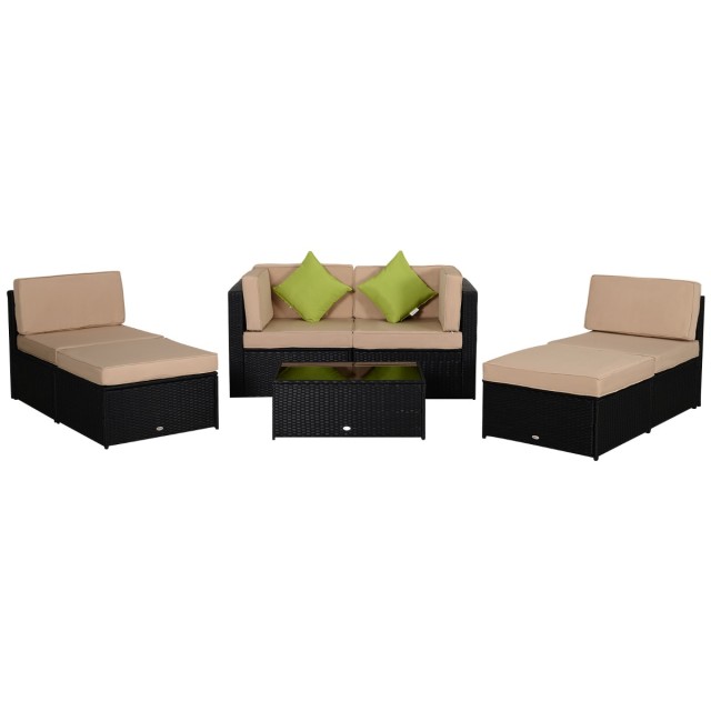 Outsunny Garden Lounge σε PE Rattan 7 τεμαχίων με καναπέ πουφ Τραπε...