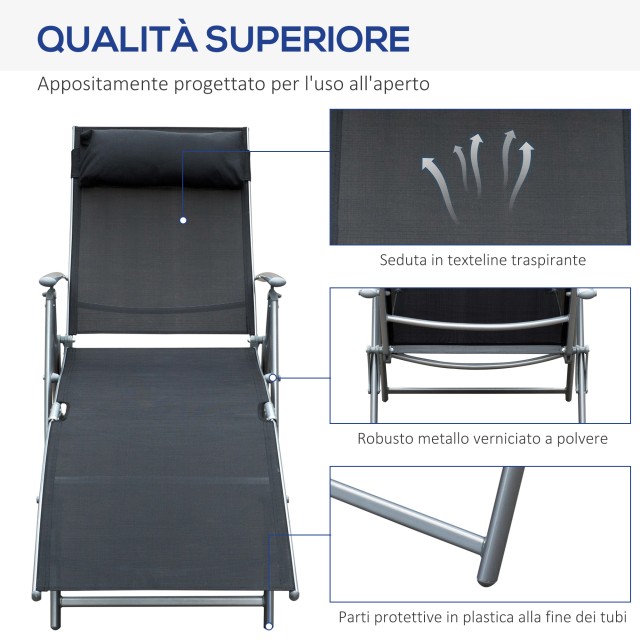 Outsunny Πτυσσόμενη Ξαπλώστρα Relax με Μαύρο Μαξιλάρι Κήπου 84B-184BK