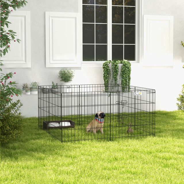 PawHut Outdoor and Indoor Dog Run με 8 Διχτυωτές Πάνελ και Πόρτα, 61 x 61 cm, Μαύρο D06-019V01BK