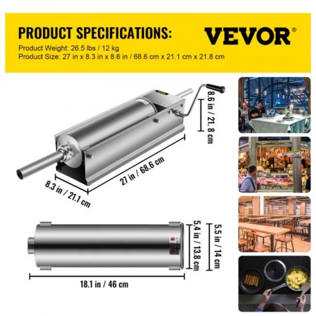 VEVOR Μηχανή Γεμίσματος Λουκάνικων 7L Ανοξείδωτη Οριζόντια Χειροκίνητη GCJSDSPS7L0000001V0