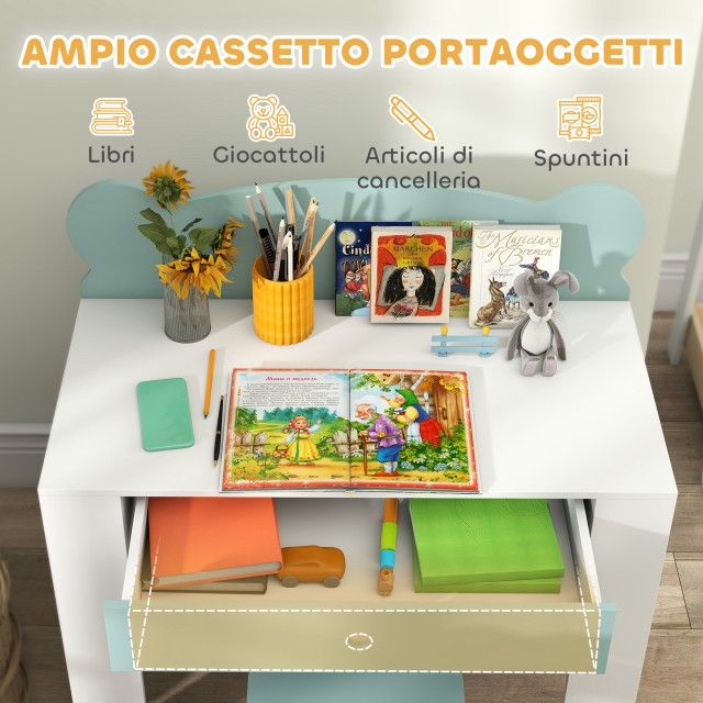 AIYAPLAY Παιδικό Γραφείο με Συρτάρι και Καρέκλα Αρκουδάκι, 3-8 Ετών...