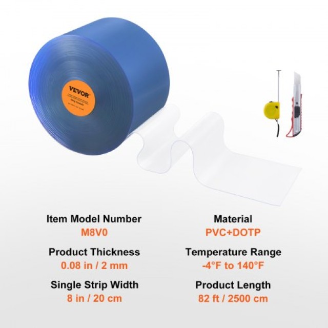 VEVOR Πόρτα PVC 82 x 8 Ρολό Ψυγείου Διάφανη Πλαστική Κουρτίνα  JZPVC82X81PCSWOI7V0