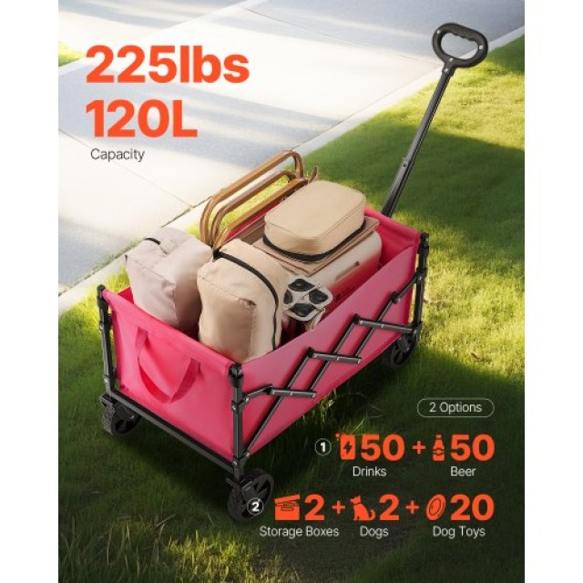 VEVOR Ροζ Πτυσσόμενο Καρότσι Κήπου 120L 225LBS Βαρέως Τύπου ZDHYBXSSTCFSPAZFWV0