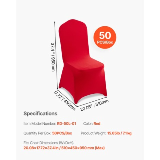 VEVOR Καλύμματα Καρεκλών 50τμχ Κόκκινα 20.08x17.72x37.4 ίντσες YTHS...