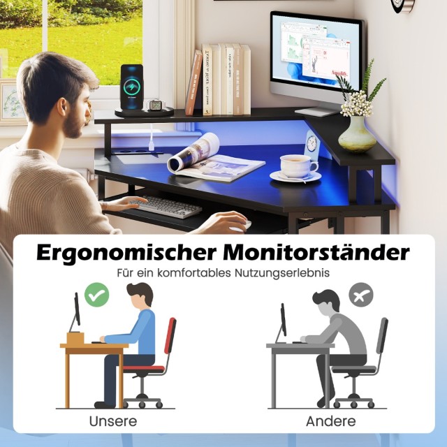 Γραφείο Gaming με Φορτιστή και LED και Αποσπώμενη Πλατφόρμα Μαύρο 8...