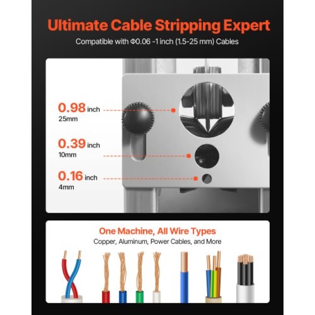 VEVOR Χειροκίνητη Μηχανή Απογύμνωσης Καλωδίων 0.06-1 in Χειροκίνητη...