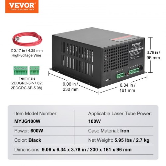 VEVOR  Τροφοδοτικό CO2 Laser για Λέιζερ 100W Χαράκτες και Κοπτικά EYHTJGGDY1000KR1IV7