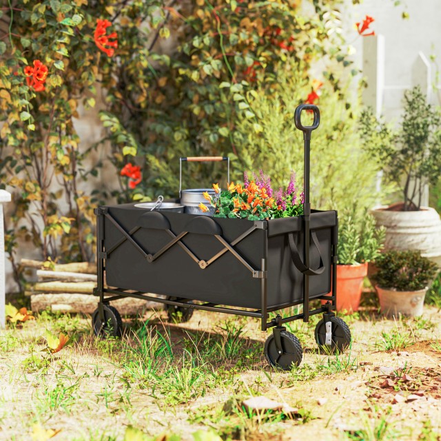 Outsunny Καρότσι Κήπου 160L Πτυσσόμενο με Ρυθμιζόμενη Λαβή, Χωρητικότητα 100 kg, 95x55x102 cm, Μαύρο 84H-314V00BK