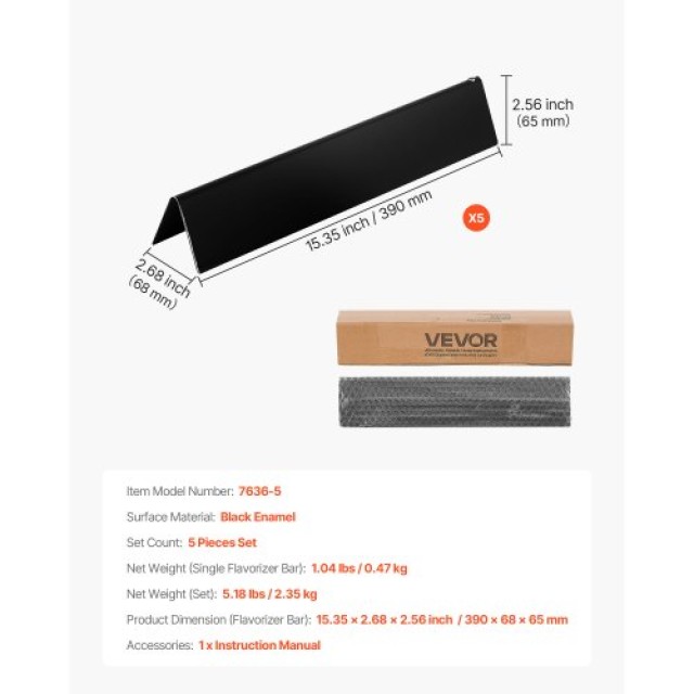 VEVOR Ράβδοι Flavorizer για Weber Spirit 300, 39cm, 5 Τεμάχια RQKLF...
