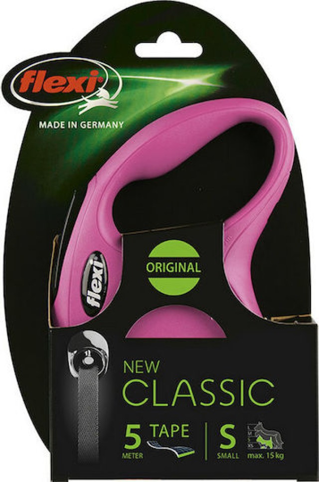 Πτυσσόμενο Λουρί/Οδηγός Σκύλου Flexi New Classic 5m 15kg S Ροζ 4000498023235 Flexi