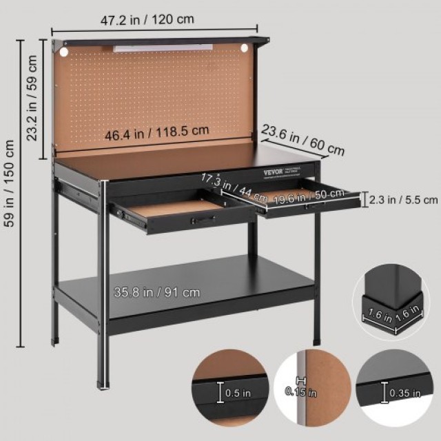 VEVOR  Πολυλειτουργικός Πάγκος 48x24 με Πίνακα & Πρίζες  DGB48X24IN...