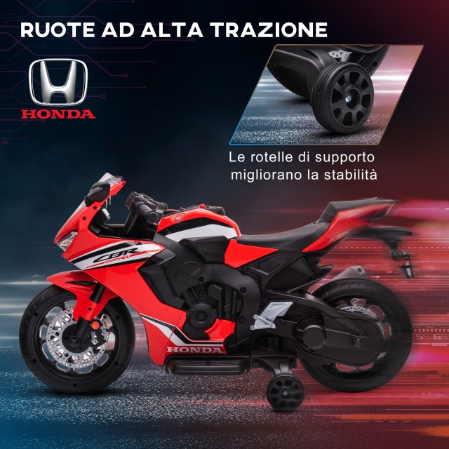 HOMCOM Ηλεκτρική Μοτοσικλέτα για Παιδιά με Άδεια HONDA Επαναφορτιζόμενη Μπαταρία 6V Ταχύτητα 3km/h Κόκκινο 370-227V90RD