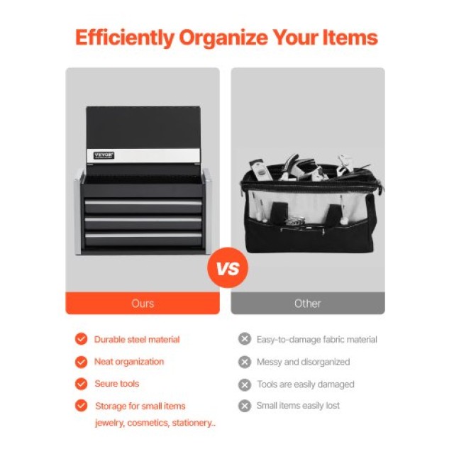 VEVOR Φορητή Μεταλλική Εργαλειοθήκη 8.6 ιντσών με 3 Συρτάρια Οργάνω...