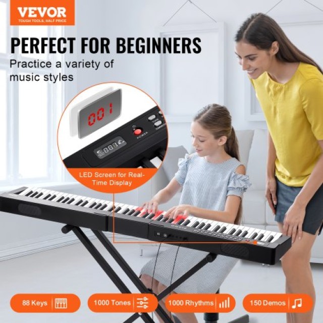 VEVOR Ψηφιακό Πιάνο 88 Πλήκτρων με Βάση  88JBPZSMGQ88N6BDSV2