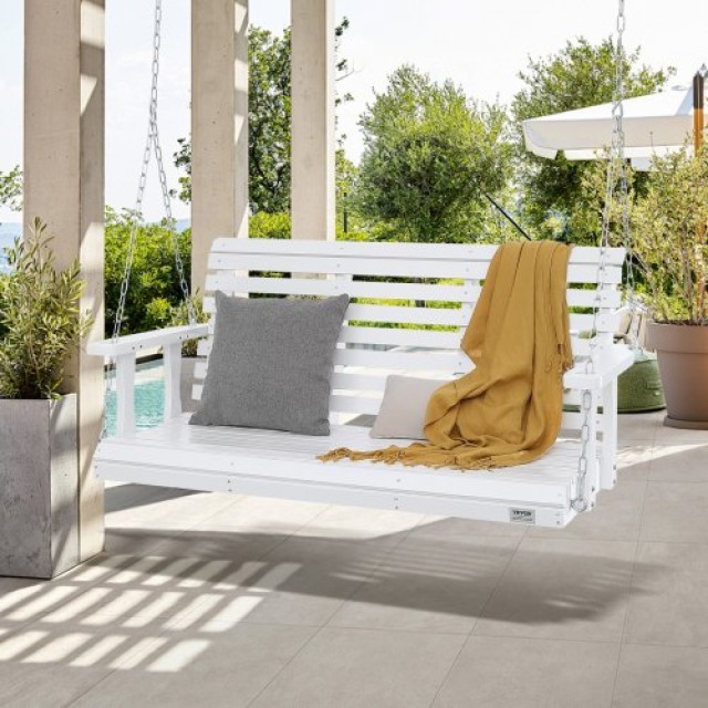 Ξύλινη Κούνια Βεράντας VEVOR 4.5 ft, Λευκή Κούνια Κήπου με Αλυσίδες, Αντοχή 880 lbs  MLQQCMK45YC0PA8DSV0