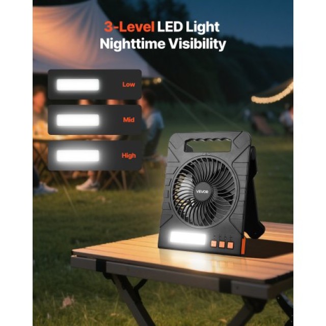VEVOR Φορητός Ανεμιστήρας 10000mAh με Ηλιακή Φόρτιση & LED Φανάρι T...