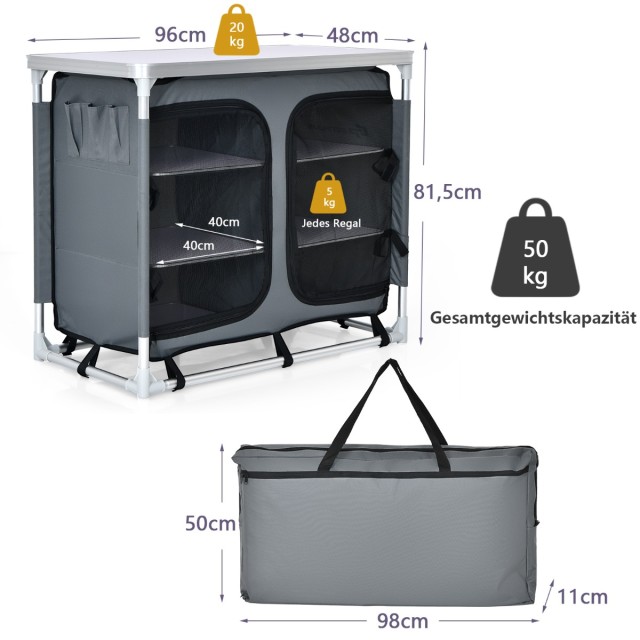 Costway Φορητή Ντουλάπα Κάμπινγκ με 3 Ράφια και Τσάντα Μεταφοράς Γκ... Costway Φορητή Ντουλάπα Κάμπινγκ με 3 Ράφια και Τσάντα Μεταφοράς Γκ...