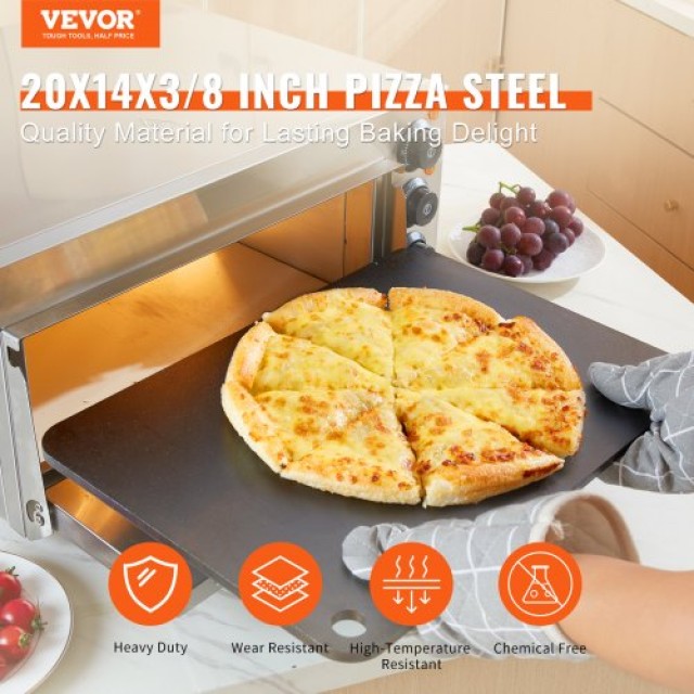 VEVOR Ατσάλι Πίτσας 20 x 14 x 3/8, Προ-καρυκευμένο Αντικολλητικό Πέ...