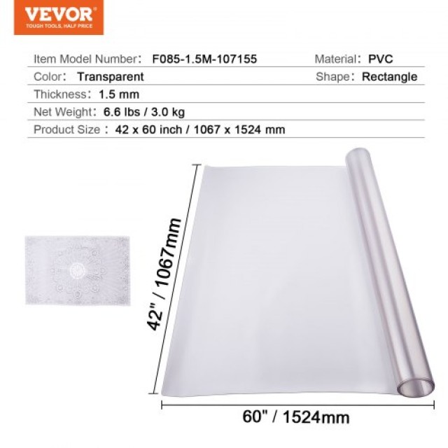 VEVOR Προστατευτικό Τραπέζι 42x60cm Πλαστικό 1.5mm Ματ  ZFXPVCZB42X6F49BKV0