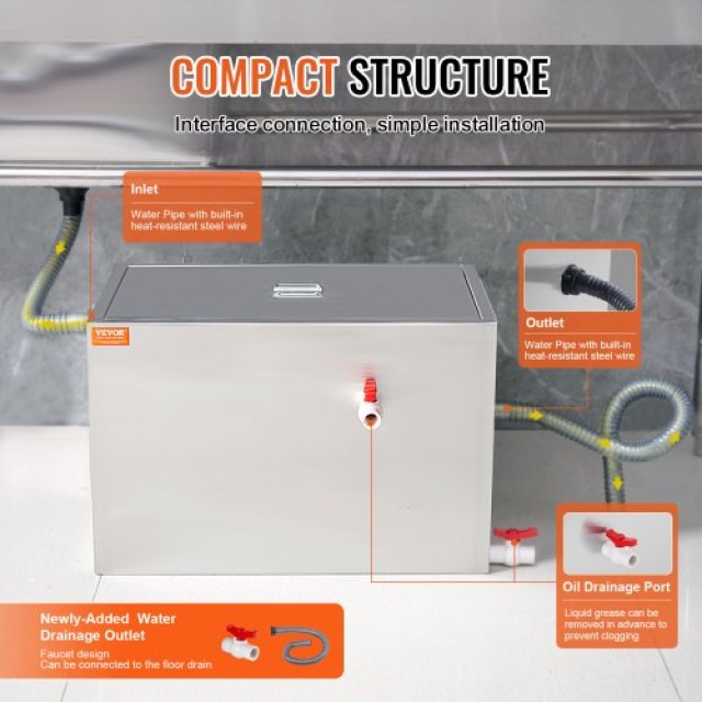 Διαχωριστής Λίπους VEVOR 40 LBS, Ανοξείδωτος, 10 GPM, για Εστιατόρια & Κουζίνες  YSFLQCRKYSBX1GX1DV0