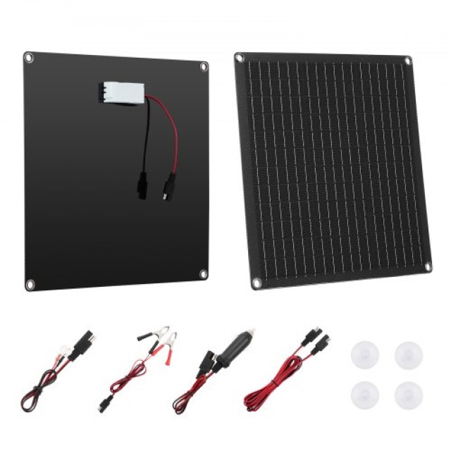 VEVOR Ηλιακός Φορτιστής Μπαταρίας 20W 12V με Έξυπνο Ελεγκτή & 3 Καλ...