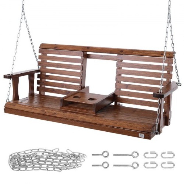 VEVOR Ξύλινη Κούνια Βεράντας 5 ft, Καφέ, 880 lbs, με Αλυσίδες Κρέμα...