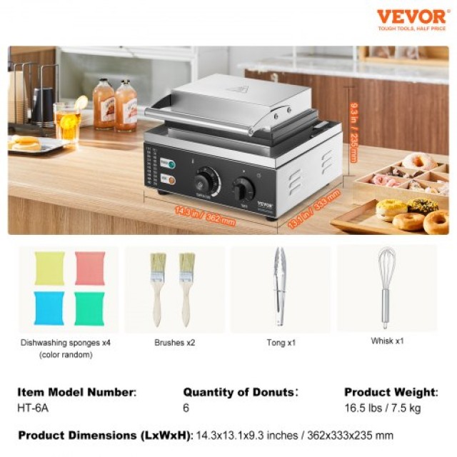 Ηλεκτρική Μηχανή Ντόνατ VEVOR, 1550W, 6 Θέσεων, Αντικολλητική Επιφά...