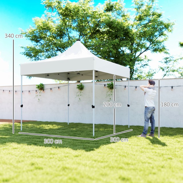 Outsunny Κιόσκι Κήπου Pop Up 3x3 m με Ρυθμιζόμενο Ύψος και Ηλιακά LED Φώτα, από Ύφασμα Oxford και Μέταλλο, Λευκό 84C-654V00WT