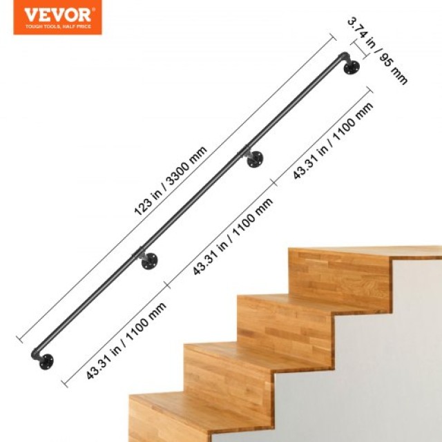 VEVOR Χειρολισθήρας Σκάλας 11FT, 440LBS, Βιομηχανικός Χειρολισθήρας από Χάλυβα για Εσωτερικό/Εξωτερικό Χώρο  TZBGSLTFSGY11V3QFV0