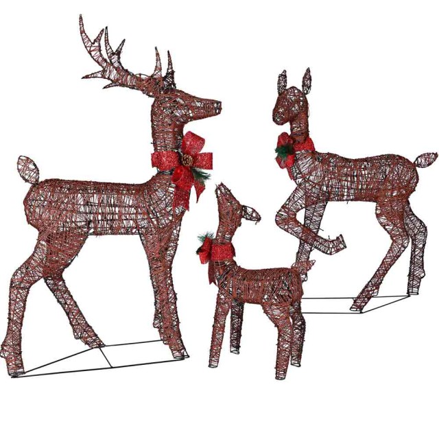 BAKAJI  Οικογένεια 3 Φωτεινών Τάρανδων Χριστουγέννων 600 LED Θερμό ...