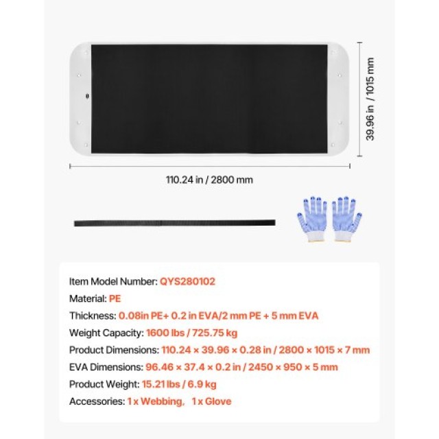 VEVOR Βαρύ Ολκητηρίου Σκάφους 110x40 ιντσών 1600lbs Premium PE Glid...