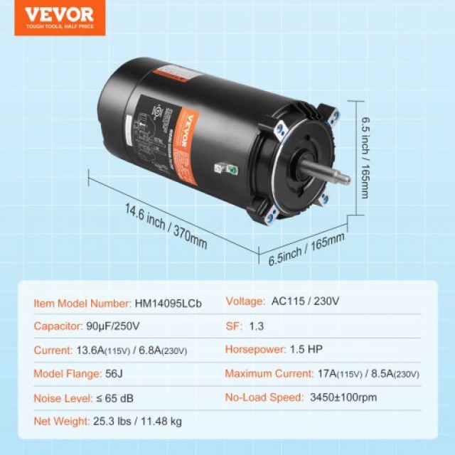 VEVOR Αντλία Πισίνας 1.5HP 3450RPM  YCBDJ15HP56JKPGQYV9