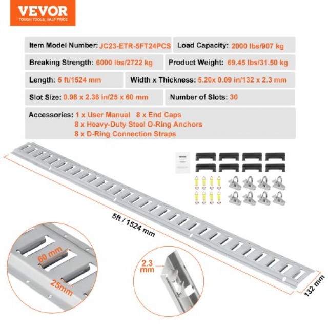 Σετ Δεσίματος VEVOR E Track, 24τμχ, 5 Ράγες & Αξεσουάρ, 907kg Φορτίο  HSFMTCEXXJGD6XHC3V0