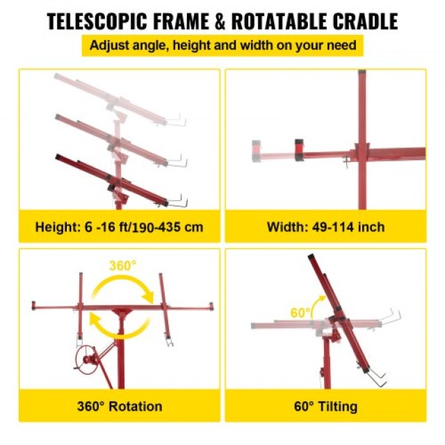 VEVOR Ανυψωτικό Γυψοσανίδας 16ft, 150lb, Τηλεσκοπικός Βραχίονας & 3...