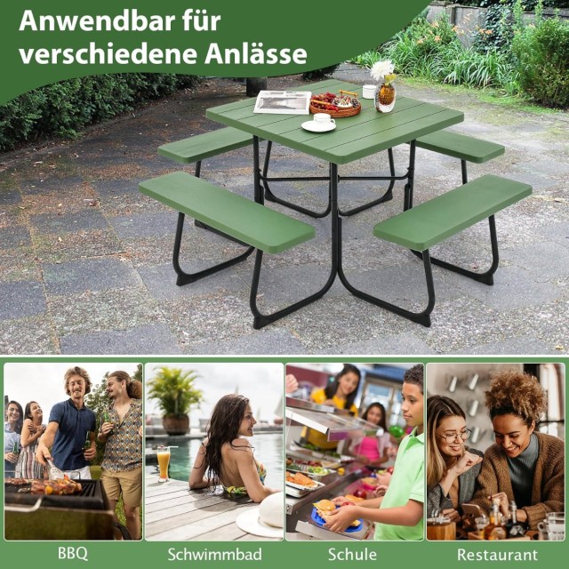 Costway Στρογγυλό Τραπέζι Πικνίκ με 4 Πάγκους & Οπή για Ομπρέλα για...