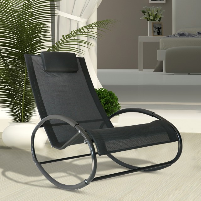 Outsunny Outsunny Outdoor Rocking Lounger Ατσάλινο Κάλυμμα Textilene Πλαίσιο, Μαύρο 84A-090