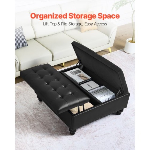 VEVOR 34 Δερμάτινος Τετράγωνος Οθωμανός με Αποθηκευτικό Χώρο PGJDFX...