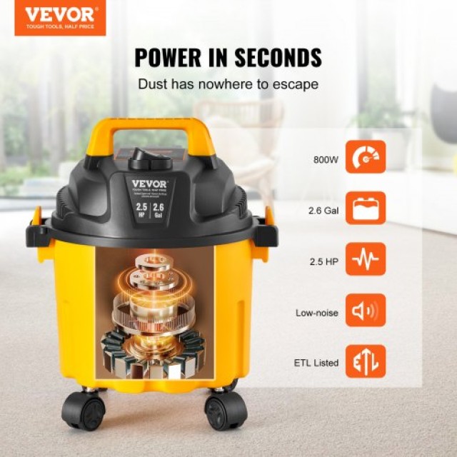 VEVOR Υγρού/Ξηρού Σκούπα 10L 2 HP με Ακροφύσια Κίτρινη  SYGSZKXCQ10...