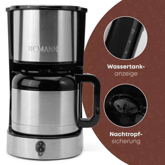 Καφετιέρα Φίλτρου Thermos 1,2L 800W Inox KA6066CB Bomann