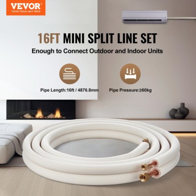 Σετ Σωληνώσεων VEVOR Mini Split 9.5x15.9x4876.8mm Χαλκός AC με Καλώ...