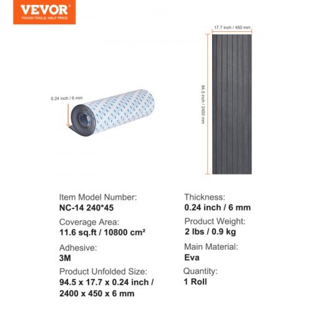 Δάπεδο Σκάφους VEVOR, Αντιολισθητικό Αυτοκόλλητο 94.5 x 17.7, 11.6 τ.π.  CBZZFHPMDDSHB22H2V0