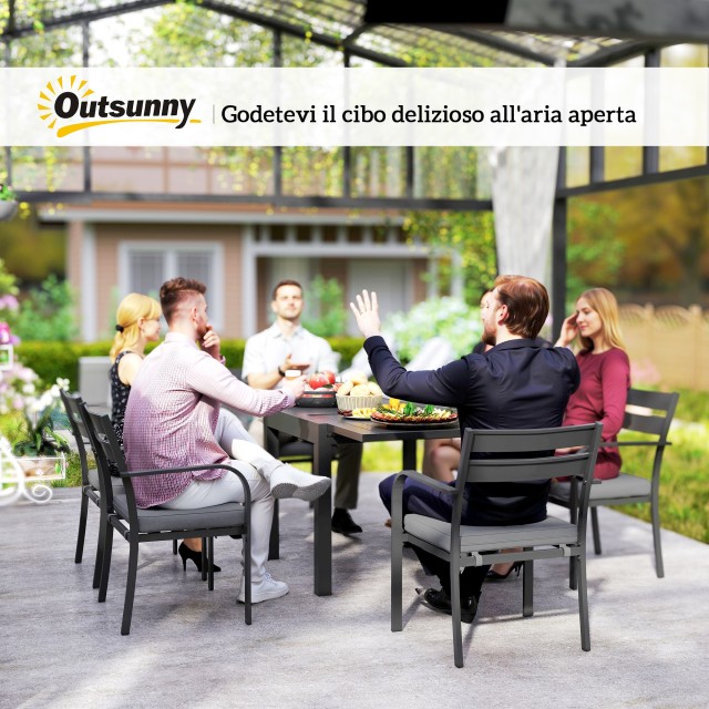 Outsunny Σετ Κήπου με Επεκτεινόμενο Τραπέζι και 6 Στοιβαζόμενες Καρ...
