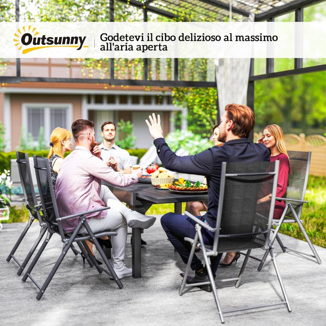 Outsunny Σετ Κήπου 7 Τεμαχίων με 6 Πτυσσόμενες Καρέκλες και Επεκτεινόμενο Τραπέζι, από Ατσάλι, Αλουμίνιο και Δίχτυ Γκρι και Μαύρο 84G-627V00GY