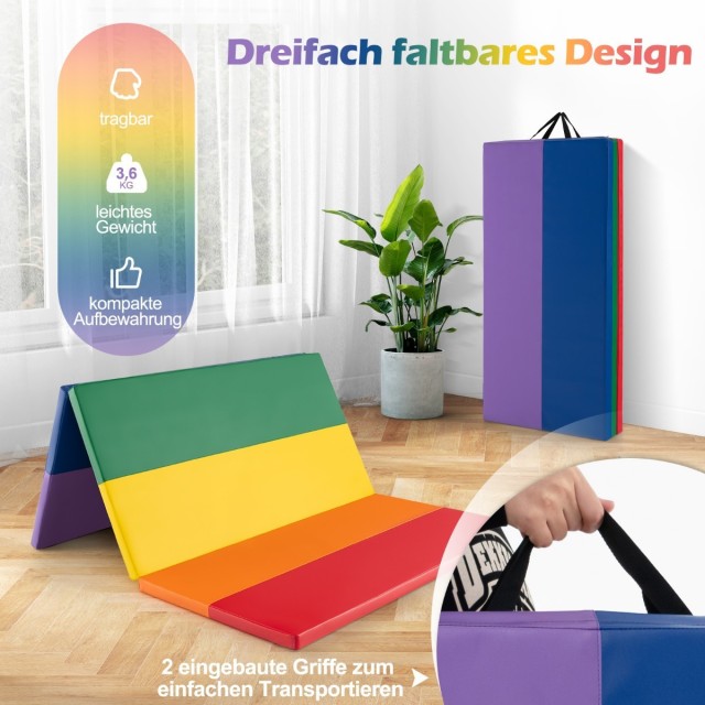 Costway Τριπλά Αναδιπλούμενο Στρώμα Γυμναστικής με Χειρολαβές και Α...