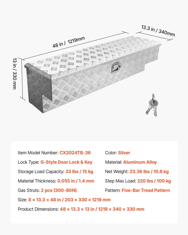 VEVOR Αλουμινένιο Κουτί Εργαλείων για Καρότσα Φορτηγού με Κλειδαριά...