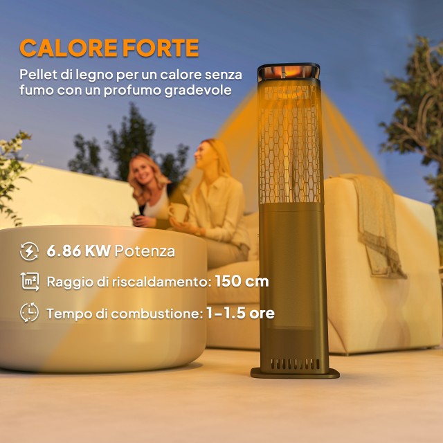 Outsunny Εξωτερική Σόμπα Πέλλετ Ισχύος 6.86Kw με Αντιολισθητική Βάσ...