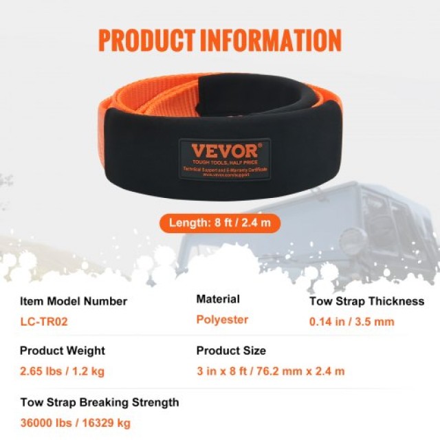 Ιμάντας Ανάκτησης VEVOR 3x8, 36,000 lbs, Ενισχυμένοι Βρόχοι, Αντοχή σε Ακραίες Καιρικές Συνθήκες  DZDL3IN8FTCG5M58DV0