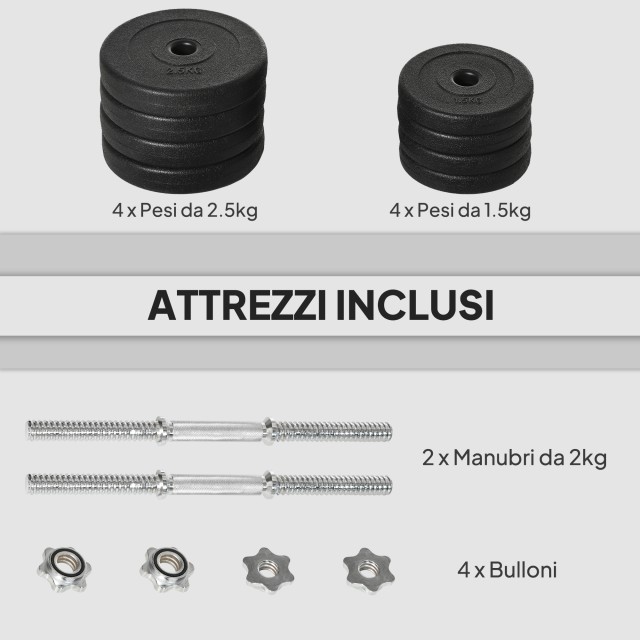 HOMCOM Σετ Ελεύθερα Βάρη 20 κιλά (4x2.5 κιλά, 4x1.5 κιλά) με 8 Δίσκ...